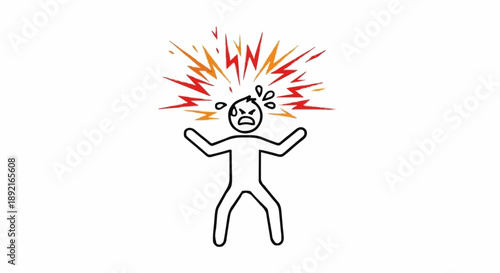 Frustrated person with exploding head and stress lines.