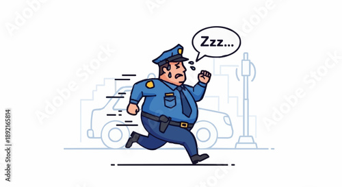 Fat Police Officer Running While Sleeping.