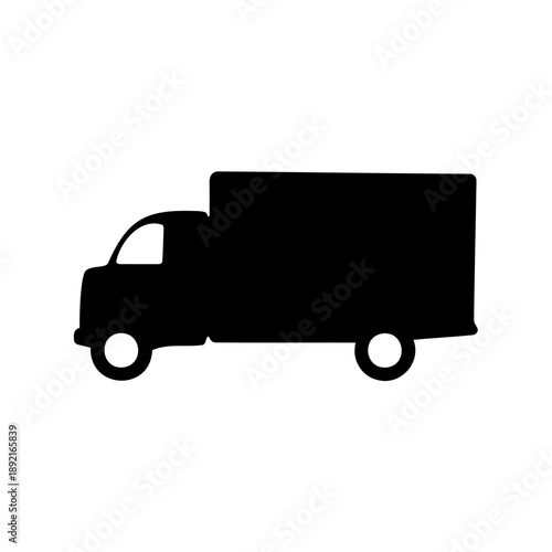 Black silhouette image showing a side profile of a box truck