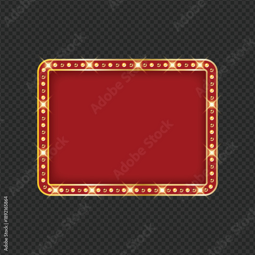 Vintage glowing marquee sign with red background for theater or show announcement
