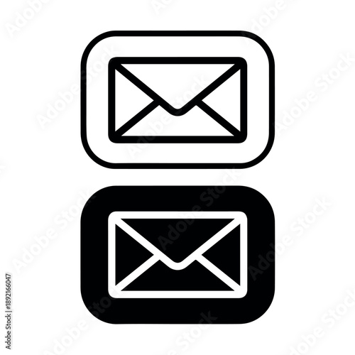 A clear pair of mail envelope icons, one outlined and one solid, each enclosed in a rounded square frame, signifying email or messages.