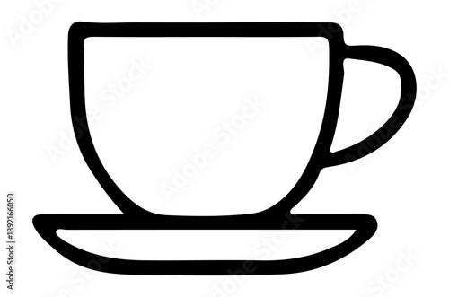 Minimalist Coffee Cup Line Art Icon with Saucer for Cafe Menu Breakfast and Drink Symbol