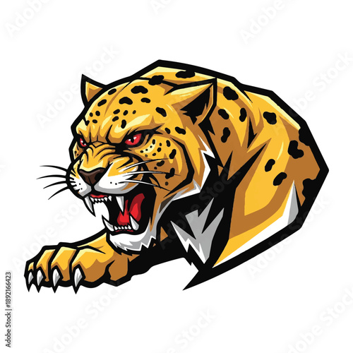 Illustration of a fierce leopard attacking.