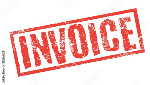 A close-up view of a red invoice stamp on a document