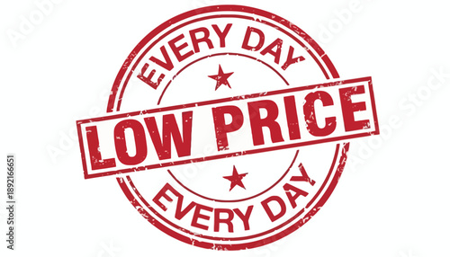 Red LOW PRICE stamp on white background with daily discounts