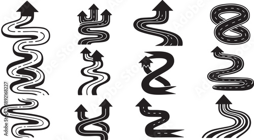Set of black and white arrow designs and symbols
