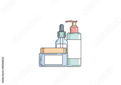Collection of Skincare Product Containers Including Dropper Bottle Dispenser and Jar for Beauty Routine Essentials and Personal Care Collection