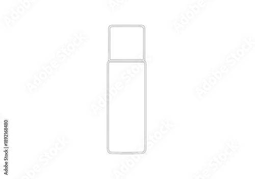 Clean outline of a tall cylindrical container with a cap on top suitable for cosmetics or personal care products on a white background empty