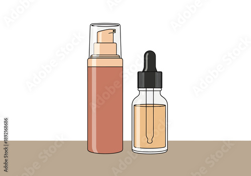 Two Cosmetic Bottles Side By Side For Skincare Routine And Beauty Product Application Displayed On Surface With Soft Background Contrast For
