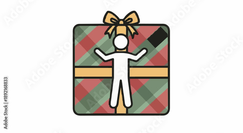 Gift Box With Person Inside Icon.