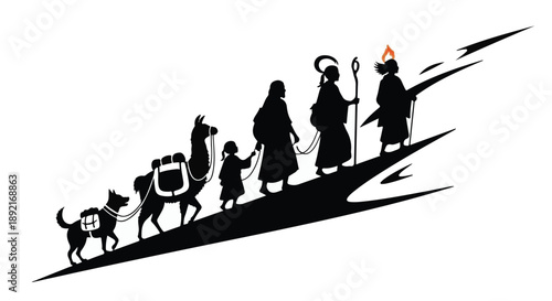 A diverse group journeys uphill, a symbol of collective progress and shared aspiration.