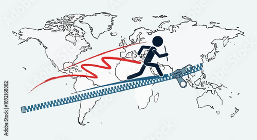 Global Business Travel Zipper Path Concept.