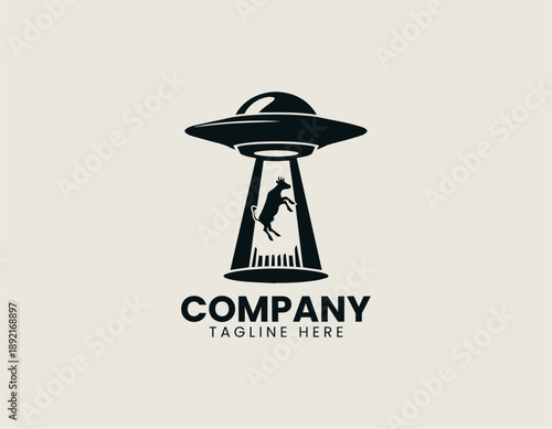 Stylized unidentified flying object abducting cow is isolated on plain background professional