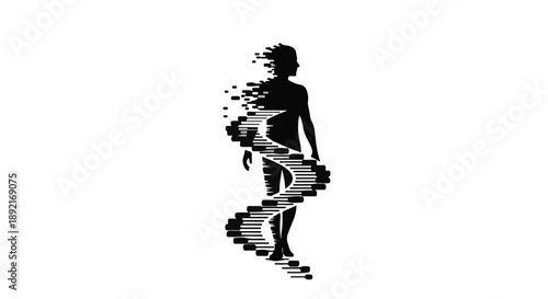 Silhouette of a person dissolving into digital pixels, representing transformation and technology.
