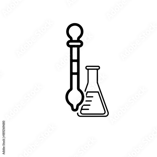 composite laboratory icon featuring a volumetric pipette with a beaker and test tubes. A cohesive black and white design showcasing a complete scientific research workflow