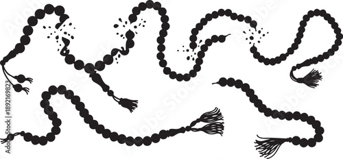 Black Beaded Necklace with Tassels on White Background Illustration