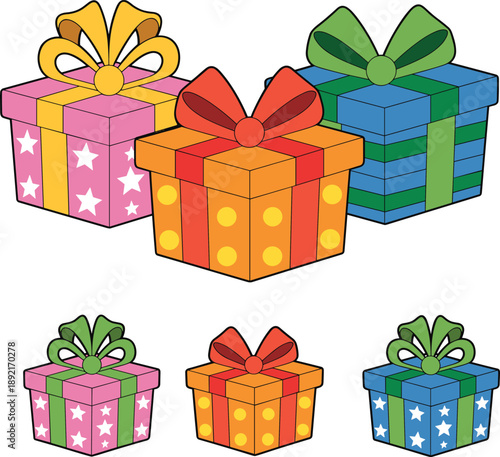 Colorful gift boxes, festive wrapping, matching design, ribbon bows, visual comparison, celebration theme, cheerful colors, educational layout, holiday packaging, pattern recognition