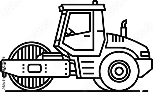 Heavy Duty Road Roller Compactor Vector Illustration with Bold Outlines for Construction Site Projects Road Building Machinery Paving Equipment and Industrial Design Coloring Page Assets