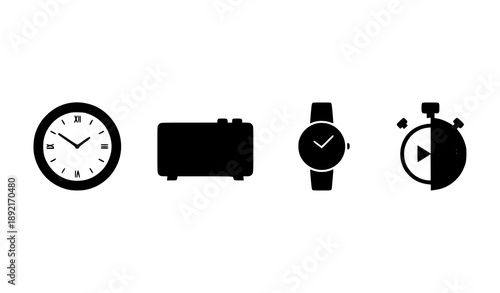 Title: Flat vector clock and time icons set for digital and app design