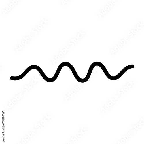 Vector A single, simple, black wavy line drawing on a pristine white background, representing motion, sound waves, or an abstract fluid boundary.