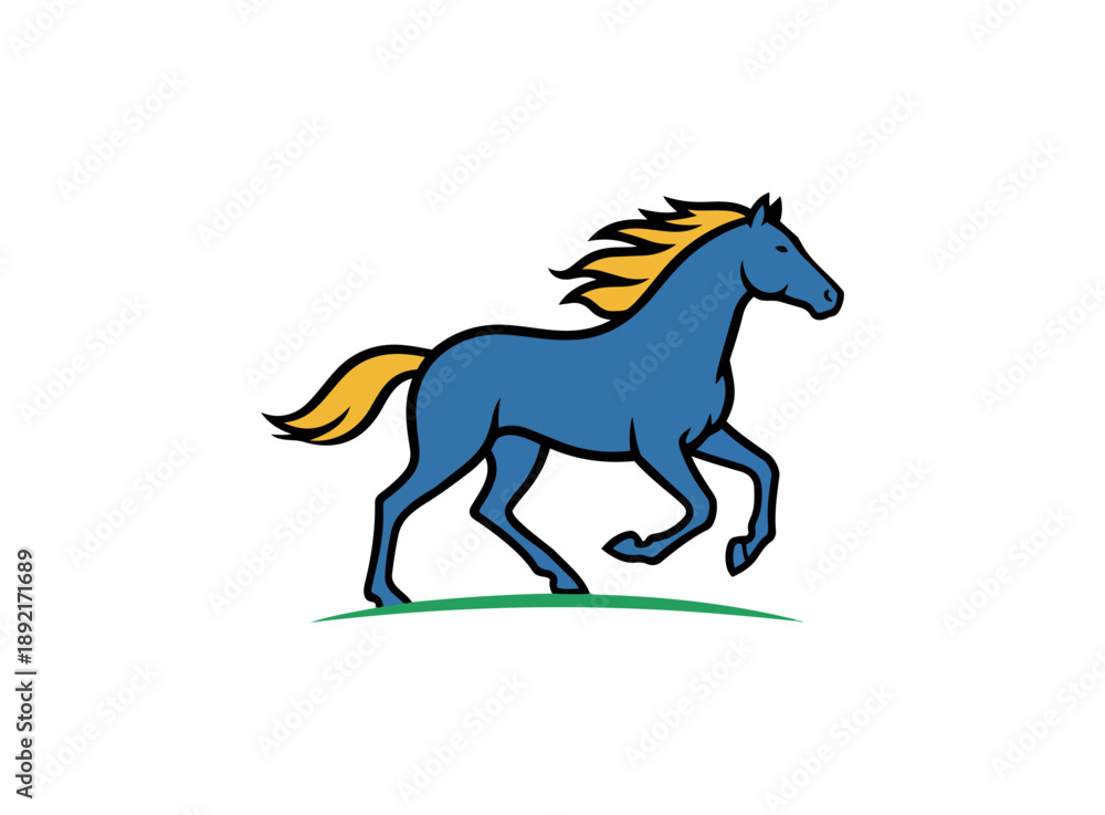 Fototapeta premium Blue horse running silhouette on black background for design