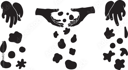 Hands releasing various shapes and objects into the air