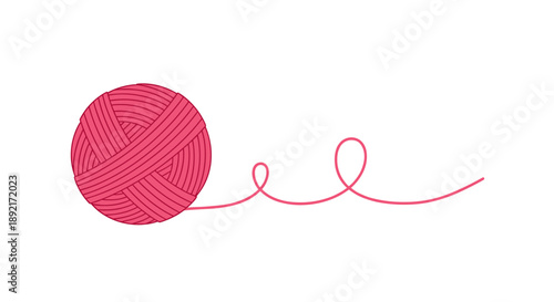Simple graphic of a large ball of pink yarn with a single loose thread curling away on a clean white background.