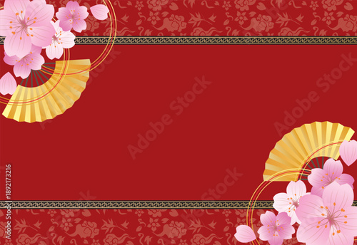 中華風フレーム飾り　春の桜背景