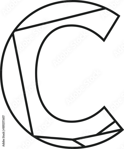 Geometric letter C with polygonal facets on a clean white background