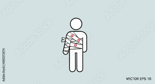 Injured Person Icon Wrapped in Bandages.
