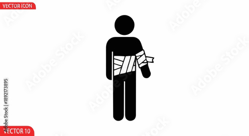 Injured Person Icon with Bandaged Arm.