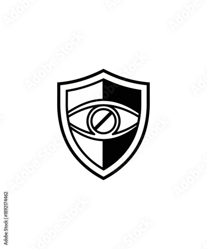 Abstract shield icon with eye symbol on black background
