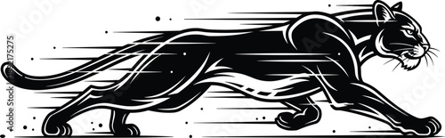 Running panther silhouette illustration showing speed and power, dynamic black big cat vector artwork for logo, tattoo, sports branding, and wildlife design