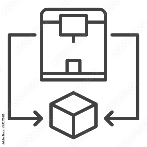 Cube with 3d Printer vector Printing Technology linear icon or symbol
