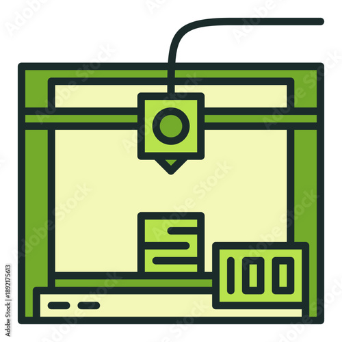 Green 3D Printer vector Additive Manufacturing colored icon or symbol