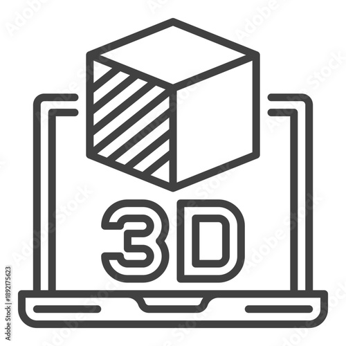 Laptop with Cube vector 3D Printing Technology thin line icon or symbol