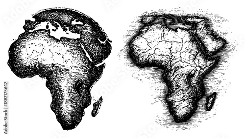 Vintage engraving style Africa map illustration set