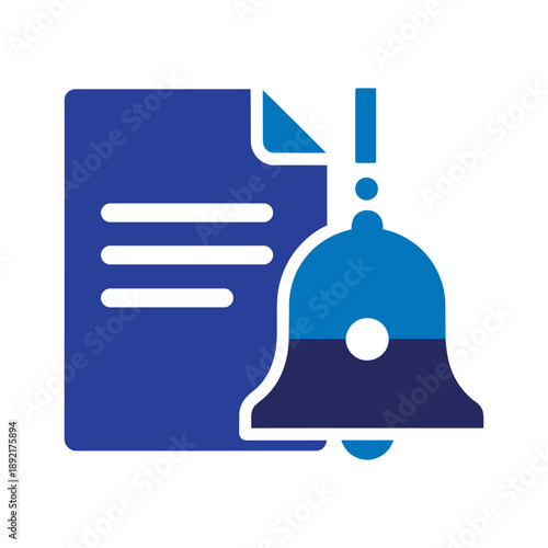 Document notification alert icon featuring paper sheet and ringing bell for system updates
