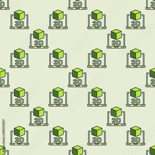 Wallpaper Mural Printed Cube and Laptop vector 3D Printing Technology colored seamless pattern Torontodigital.ca