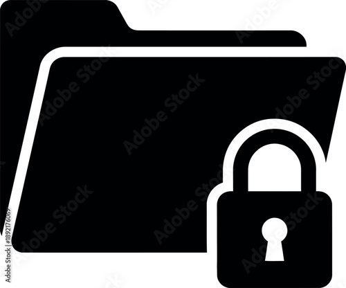 Locked folder silhouette icon for secure file storage and sensitive document organization
