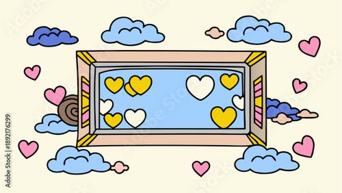 Whimsical heart frame with clouds and snail