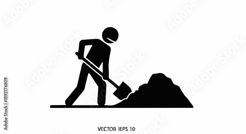 Man digging pile of dirt with shovel icon.