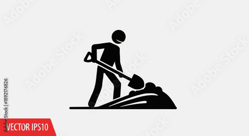 Man digging with shovel icon illustration.