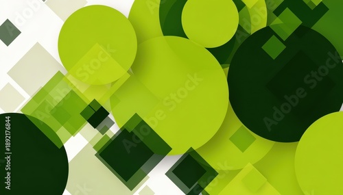 Geometric Green: An artistic composition of overlapping green circles and squares. Emphasizing geometric shapes and creating a sense of depth and vibrancy