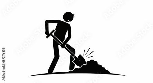 Man digging with shovel icon silhouette.