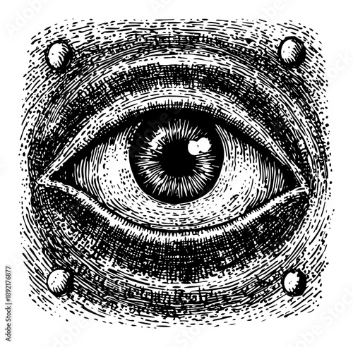 Detailed all seeing eye in vintage engraving style