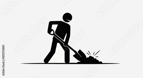 Man digging with shovel icon silhouette.