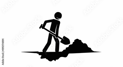 Man digging with shovel icon silhouette.