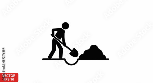 Man digging hole with shovel icon symbol.