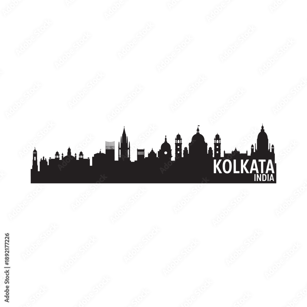 Fototapeta premium Black silhouette of kolkata skyline with the city name displayed below